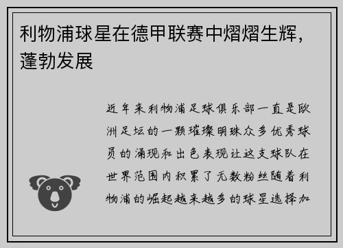 利物浦球星在德甲联赛中熠熠生辉，蓬勃发展